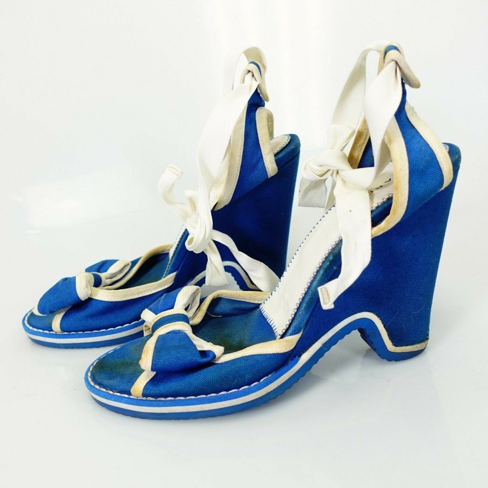 Marc Jacobs‎ 6 Leather Sandals Blue Coquette Bow Ankle Strap Suede Luxury